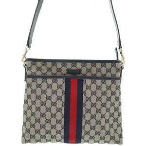 Gucci GG Monogram Brown Web Flat Messenger Bag red green web